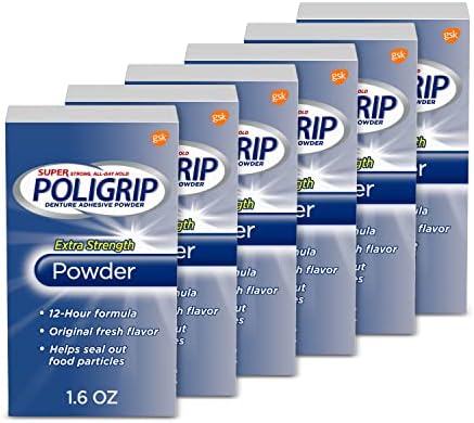 PoliGrip Super Denture Adhesive Powder, Extra Strength 1.6 oz Container (Pack of 6) by Super Poli-Grip