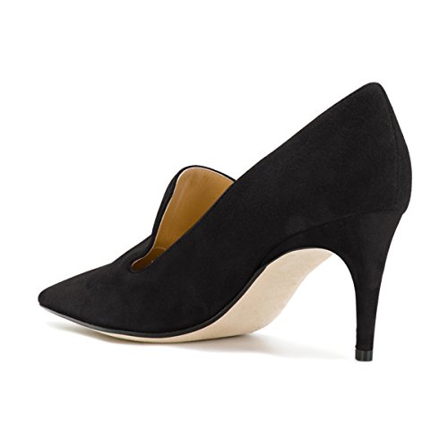 YDN Women's Mid Heels Slip on Loafer Stilettos Pumps Pointy Toe Slide Suede Prom Shoes Size 7-12 US3