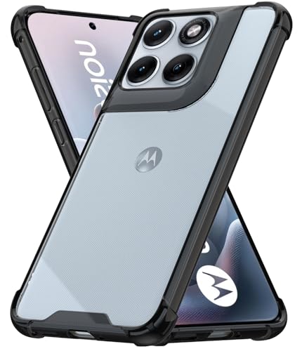 Image of RIGGEAR Shockproof Clear Hybrid Airbag Armor Back Cover Case Compatible with Motorola Moto Edge 70 Fusion 5G (Clear-Black TPU Bumper with Transparent PC)