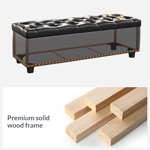 Image of BELLEZE Storage Ottoman, Tufted Ottoman with Close Hinge, Foot Rest for Living Room (Dark Brown, 47 inch)