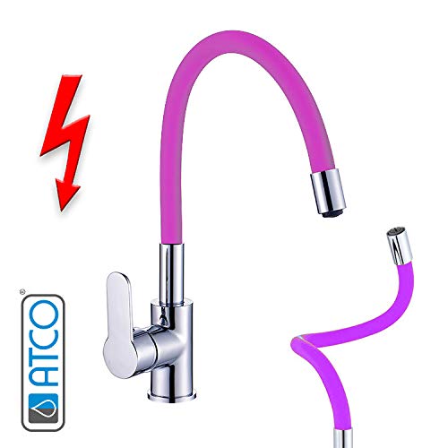 Preisvergleich Produktbild Niederdruck Spültischarmatur FLAMINGO Küchenarmatur Einhandmischer Wasserhahn Armatur Küche flexibler Auslauf chrom-violet