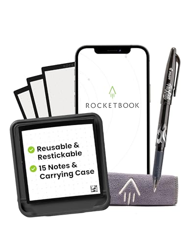 Notes adhésives réutilisables Rocketbook avec étui stylo et serviette papier pointillés connectés