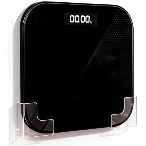Weight Scale Holder for Wall, Clear No-Drill Scale Holder with No More Nails Glue, Compatible with Most Steelyard, Space-Saving, Easy to Install, Suitable for Walls, Doors, Tiles, Cabinets, Bathroom