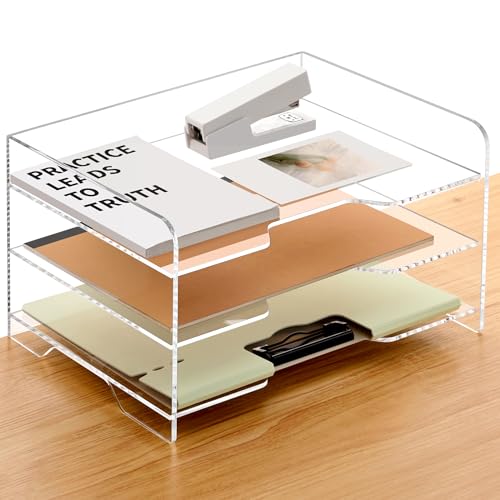 SANRUI Acrylic Paper Organizer Letter Tray for Desk, 3 Tier Enlarged File Sorter,Clear File Holder Desktop Shelf Document Storage for School Office Home