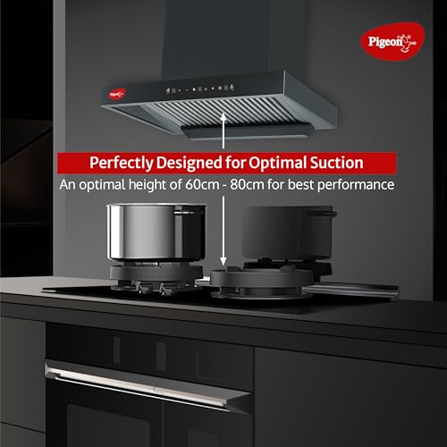 Image of Pigeon Atmos 60 cm BLDC T Shape Kitchen Chimney 1500 m3 /hr | Filterless Autoclean Kitchen Chimney | 12 Years Motor and 2 Years Comprehensive Warranty |Black | 9 Speed Touch Control + Motion Sensor