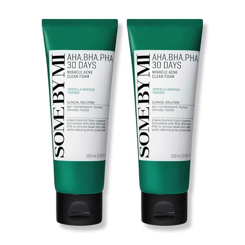 Image of SOME BY MI AHA BHA PHA 30 Days Miracle Acne Clear Foam - Pack of 2 - Korean Acne Face Wash for Smooth & Clear Skin - Salicylic Acid Cleanser for Exfoliation & Sebum Control - Korean Skin Care