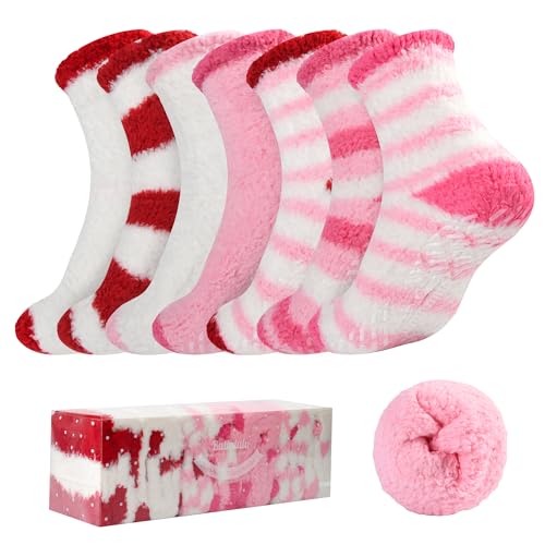 Image of Bulinlulu Fuzzy Socks with Grips Plush Sleep Cozy Winter Soft Hospital Fluffy Socks for Womens Mens Gifts