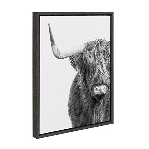 Kate And Laurel Sylvie Highland Cow Black And White Portrait Framed Canvas By Amy Peterson, 18X24 Gray, Adorable Wall Decor For Living Room, Nursery #TOP1
