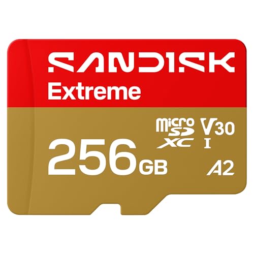 SANDISK 256GB Extreme microSD UHS-I Card - Up to 245MB/s Read Speed and 170MB/s Write Speed, 5.3K Video, 4K UHD Video, high-Performance for Action cams, Drones, Android Devices - SDSQXH9-256G-GZ6MA