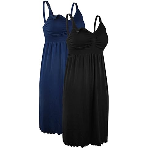 iLoveSIA 2Pack Women's Maternity Nursing Dress Built in Bra Nightdress for Breatfeeding Black+Deep Blue Size M Cover