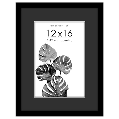 Americanflat 12x16 Picture Frame with Shatter-Resistant Glass - Use as 8x12 Picture Frame with Black Mat and White Trim or Display 12x16 Photo Without Mat - Signature Collection - Black