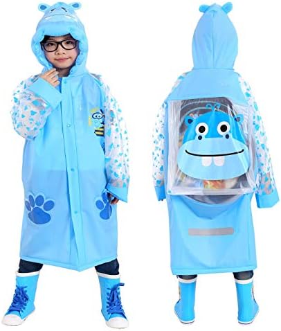 Aircee Kids Rain Coat for Kids Raincoat Girls Boys Reusable Rain Poncho Jacket Gear Schoolbag Position Packable Rainwear