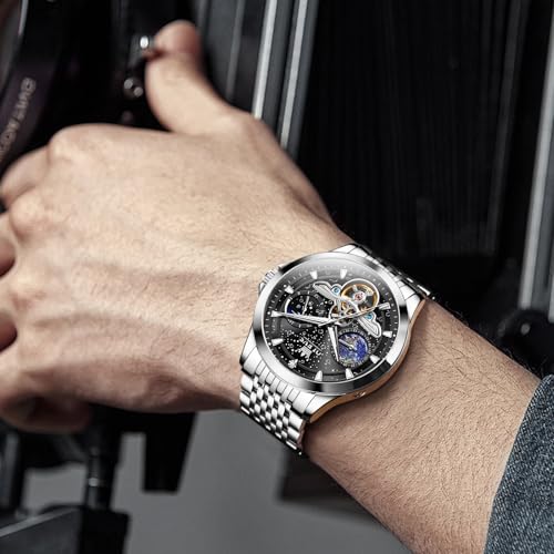 OLEVS Mechanical Men Watch Chronograph Diamond Tourbillon Date Moon Phase Adjustable Bracelet Gift Multi-Function Blue/Black/Gold/Silver Face Watch for Men3