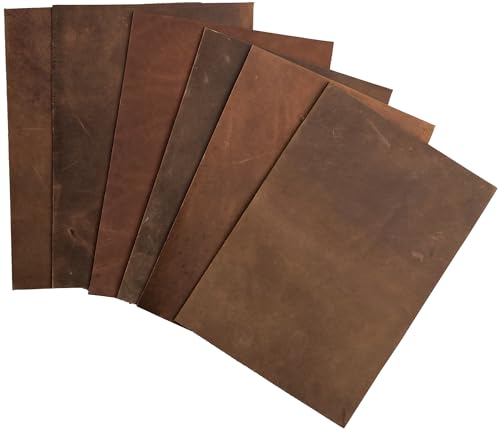 HAPPER STUDIO Rindsleder Stärke 1,6 mm. Pull-Up Crazy Horse gewachstes Leder. Echtlederblätter für Basteln. (6, Mix braun, A5 (148 x 210mm))