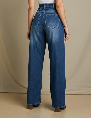 Image of Amazon Brand - Symbol Women Baggy Wide Leg Jeans (High Rise | Full Length) (Available in Plus Sizes)