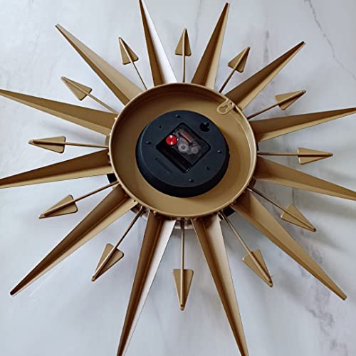 Shisedeco Mid-Century Instruments Satellite Metal Crystal Wall Clock, Large Starburst Decoration For Home, Kitchen,Living Room,Office (Classic Blue 24") #TOP7