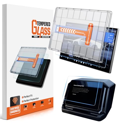 WEIPIN For Tesla Cybertruck Glossy Screen Protector - [More Clear& Smooth] Cyber Truck EV Pickup Accessories - 9H+ Ultimate Tempered Glass for 18.5" Front & 9.4" Rear Screen - Mounting Frame Kit