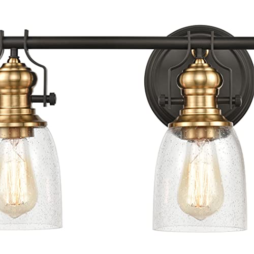 Image of Elk Home Chadwick 3-Light Industrial Vanity Wall Sconce - Oil Rubbed Bronze & Antique Brass, Seeded Glass Shade, 23 Inch Wide