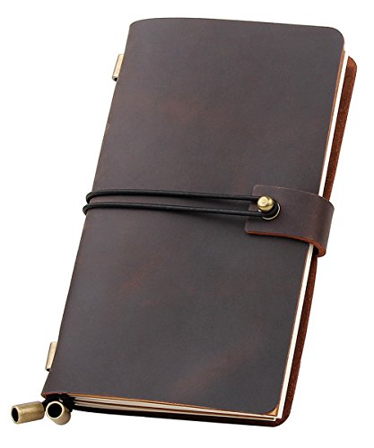 Refillable Handmade Travelers Notebook, Medium Vintage Leather Journal Diary 6.7