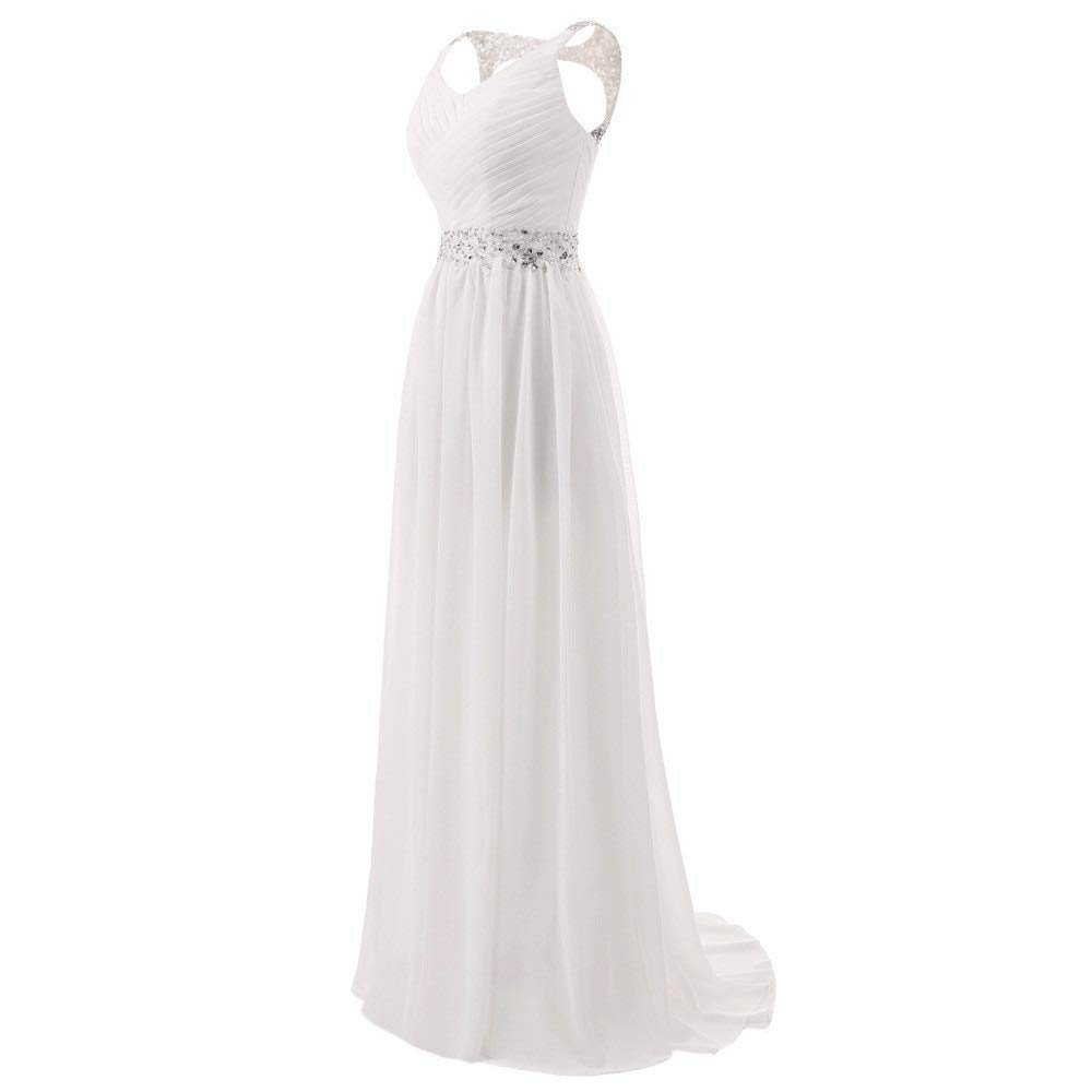 Donne Chiffona Lungo Abito da Sera da Sposa Senza Maniche Open Back Abiti Damigella d'Onore Vintage Lunghezza del Pavimento, Avorio, US6