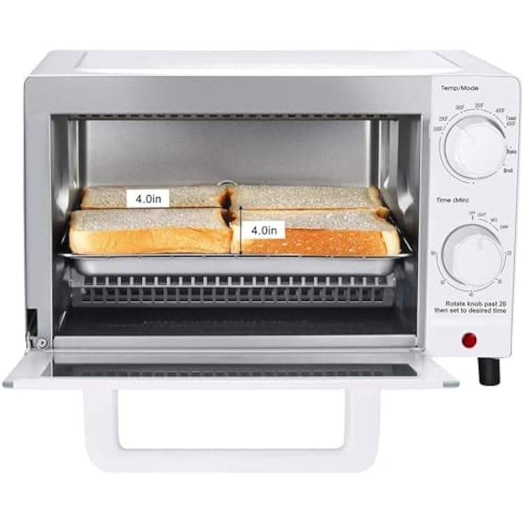Mainstay Toaster Oven Combo Kitchen Appliances, Fits 9 Pizza, 4 Slice Capacity, Powerful Circulation, Auto Shutoff, Includes Baking Rack Pan Quartz, up to 60 Min, Easy Clean (Arctic White)