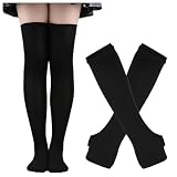 Generisch Extra Lange Thermo-Stricksocken und warme Wintersocken über dem Knie, dick, gemütlich, bequem, dehnbar, weich, für extrem kaltes Wetter und Indoor-Outdoor-Aktivitäten (Black, One Size)
