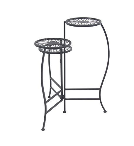 Deco 79 Metal Floral Indoor Outdoor 3 Tier Plantstand, 21" X 17" X 24", Black #TOP2
