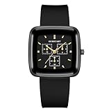 RORIOS Reloj Unisex Cronógrafo Analógico de Cuarzo Relojes Cuadrados con Correa Silicona Moda Deportiva Watches Impermeable Negro
