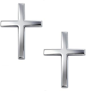 2PCS Christian Cross Sticker, 3D Cross Sticker for Car, Jesus Christ Auto Emblem Badge Decal, Self Adhesive Scratch Covering Metal Cross Auto Emblem Decal for Car Body Fender Tail. (2, Silver)