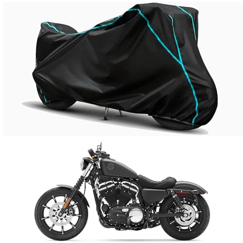 Image of Waterproof Bike Body Cover Compatible for | Davidson Iron 883 STD | Taffeta Fabric, Sky Piping Design, Bottom Elastic Fit | Dustproof, Sun UV & Rain Protection for All Weather.