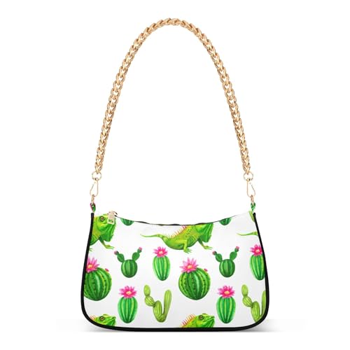 Cacti Watercolor Iguanas Floral Ladies Shoulder Bag Prints for Women Hobo Totes Purse Bags Chain Strap Zipper Chain Purses