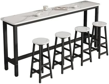 Modern White Marble Bar Table, 39.3" L x 11.8" W x 39.3" H, Stylish Counter Height Dining Table for Kitchen, Restaurant, or Home Decor, Contemporary Design