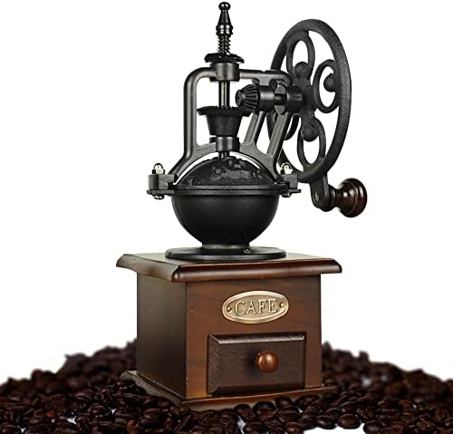 Manual Coffee Grinder Antique Wooden Coffee Grinder Roller Grain Mill Hand Crank Coffee Grinders, Apply to French Press, Espresso, Drip Coffee, Cold & Turkish Brew