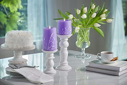 Luminara Flameless Moving Flame Candle Goblet Led Pillar 4" X 6.5" Embossed Floral Printed Unscented Real Wax, Recessed Edge Timer And Remote Ready (Lavender) #TOP6