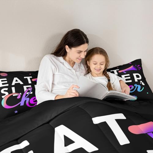 Image of Feelyou Cheerleading Comforter Set Toddler Size for Girls Boys Eat Sleep Cheer Comforter Gymnastics Dancing Lovers Bedding Set Cheer Sports Colorful Duvet Set Quilt 2Pcs