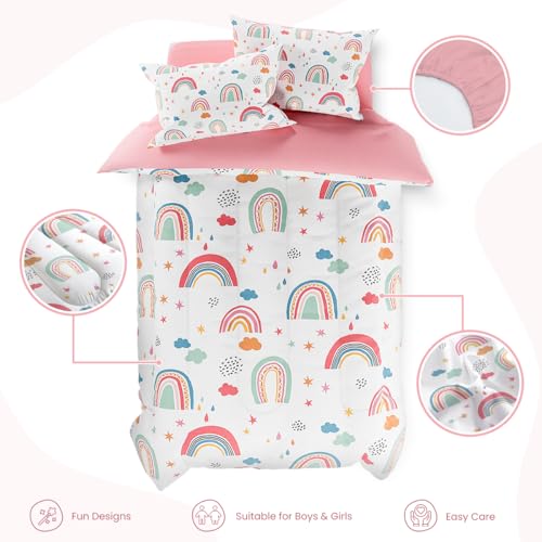 Image of SANDJEST Rainbow Full Bedding Set for Girls, Ultra Soft Microfiber Comforter Set Full Size with 4-Pieces for Kids Teen, Bed Set Comforters for Bedroom Decor