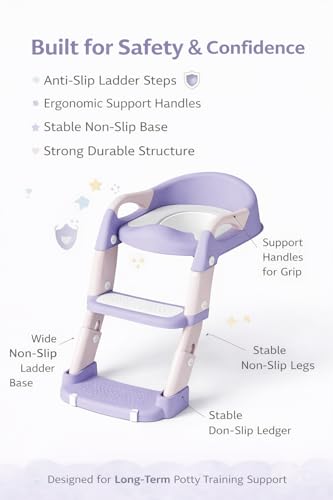 Image of Western Toilet Potty Seat For Kids, Baby Potty Training Seat Chair With Ladder, Adjustable Step Height, Cushion Seat | Kids Toilet Seat | Potty Seat For 1-8 Years Child Boys Girls (MNPL3 PINK)
