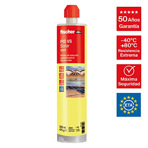 fischer FIS VS SOLAR 300T Chemische emmers, vinylhars voor bevestiging van zonneplaten, beton, tegels, baksteen, rail, bestand tegen hoge temperaturen (300 ml) - Afbeelding 3