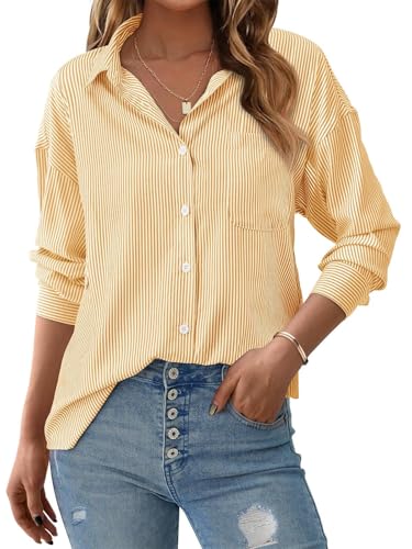 PRETTYGARDEN Women's Long Sleeve Striped Button Down Shirts Fall Fashion