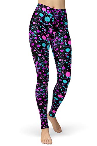 sissycos Damen 80er Artistic Leggings, Bunte Print Sanft Hohe Taille Lang Regular und Plus Size(Tie Dye Leggings-lila,L)