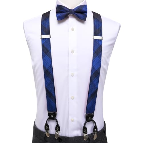 Image of Dubulle Suspender and Bow Tie for Men Paisley Solid Mens Suit Braces Pretied Bowtie and Handkerchief Cufflinks Formal Wedding