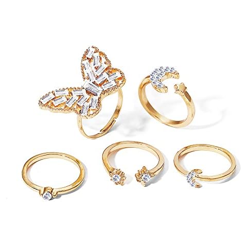 QKEPCY 5 Pcs Open Rings Set For Women Adjustable Finger Ring Anxiety Thumb Rings Stackable Moon Stars Bohemian Vintage Butterfly Rings for Women Girls Cover