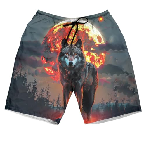 Wolf Lovers Men's Swim Trunks - Mighty Wolf Hawaiian Shorts for Men, Men's Summer Bathing Shorts Set 41