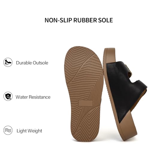 Image of Platform Sandals Women Genuine Leather Slip-on Beach Slide Buckle Comfortable Sandals with Memory Foam Soft Lining and Open Toe Low Wedges