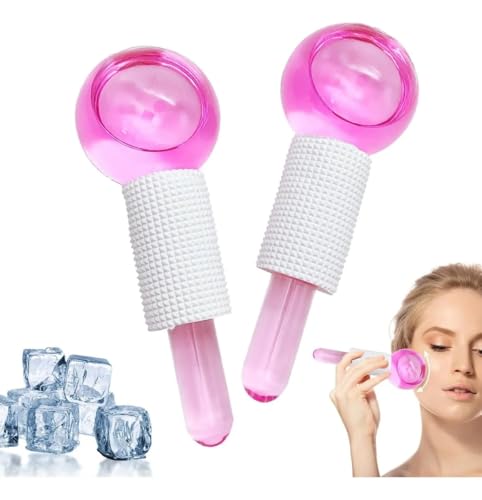 Image of Facial Ice Globe Smart Cool Face Roller Ball | Facial Massage Tools for Neck Eye Circle Reduce | Anti Ageing Wrinkles Soothing Firming Skin Crystal Ice Roller (Pack of 2) (pink)