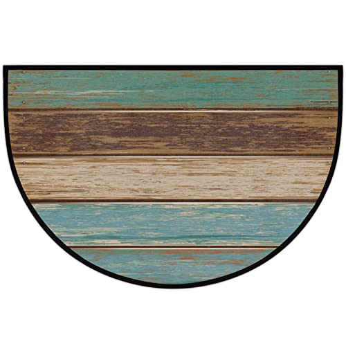 Auuxva Rustic Wooden Texture Pattern Half Round Door Mat Indoor Entrance, Retro Style Non Slip Absorbent Doormats, 24 X 36 Wear Resistant Semi Circle Floor Mats Area Rugs For Home Kitchen Patio #TOP4