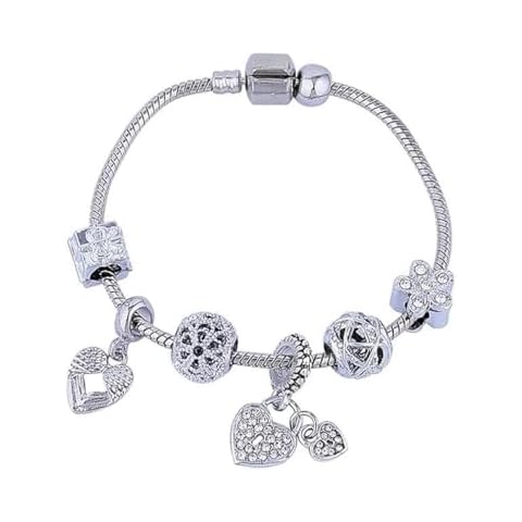 Essenburg Womens Jewelry Silver Lockheart Bracelet Pandora Inspired Style w/Silver Color 19CM Heart Charms, Bracelets Y2K, Hand Jewelry, Bracelet for Women-teens and kids (Silver Heart) Cover
