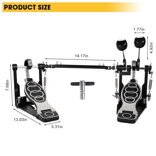 Double Bass Pedal, Double Chain Double Bass Drum Pedals, Double Kick Drum Pedal with Patch Suit for Kick Drum (2025) - Thumbnail 5