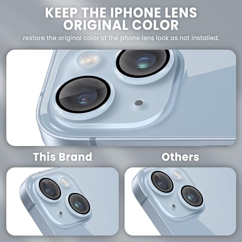 Image of ArmourPro Premium Camera Lens Protector Tempered Glass Compatible For iPhone 14 Plus and iPhone 14 Tough HD Individual Aluminum Alloy Rings 9H Camera Cover , Scratch-Resistant,Camera Lens Protection| Blue