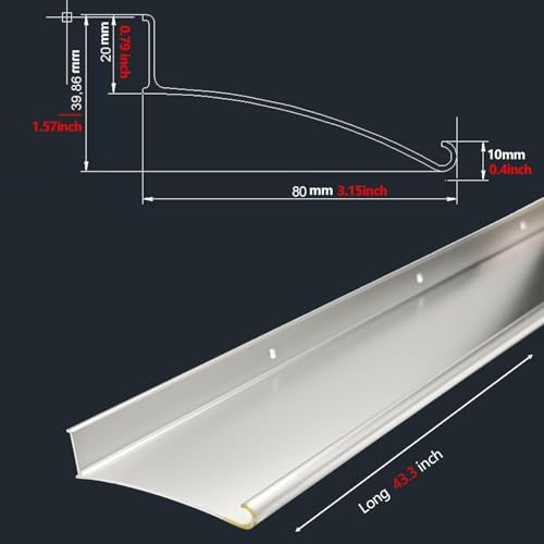 ZEYUE 43.3" L Overhead Drip Cap Guard for Exterior Door & Window,Rain Diverter/Deflector,Drip Edge,Anodized Aluminum 1pc Silver by ZEYUE - Image 2